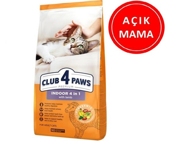 Club4Paws Premium Indoor 4 in 1 Kuzu Etli Yetişkin Kedi Maması 1 Kg AÇIK ürün görseli 1