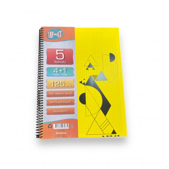Tokaç U4 4+1 125 Ypr A4 Spr. Ayraçlı Defter 4 Kareli 1 Çizgili ürün görseli 1