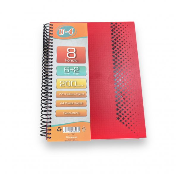 Tokaç U4 6+2 200 Ypr A4 Spr. Ayraçlı Defter 6 Kareli 2 Çizgili ürün görseli 1