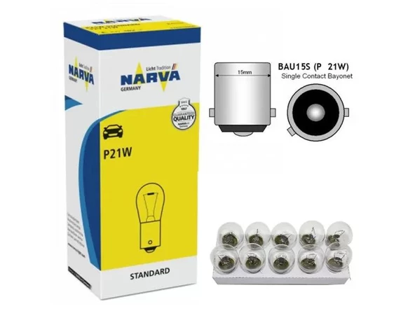 NARVA AMPUL 12V 21W 93 YAKIN TIRNAK BEYAZ P21W 10 ADET ürün görseli 1