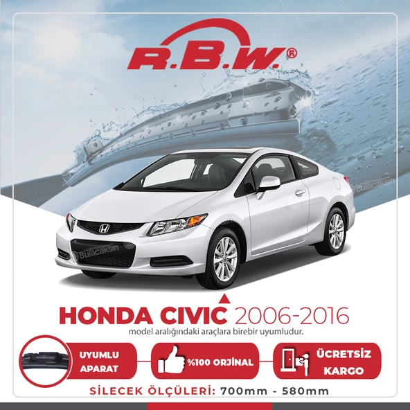 RBW Muz Silecek Takımı Honda Civic Sedan 2006-2015 ile uyumlu ürün görseli 1