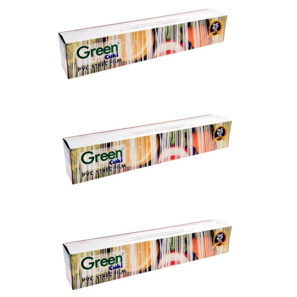 Green PVC Streç Film Folyo - Gıdaya Uygun - 9 Mikron - 45 Cm. x 300 Metre - 3 Paket ürün görseli 1