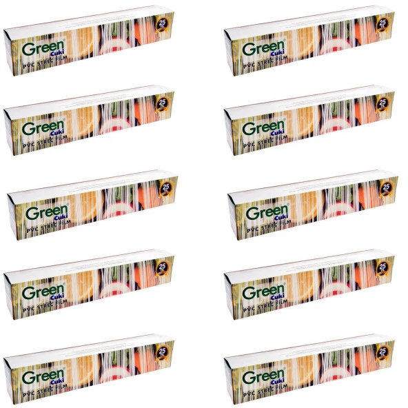 Green PVC Streç Film Folyo - Gıdaya Uygun - 9 Mikron - 45 Cm. x 300 Metre - 10 Paket ürün görseli 1