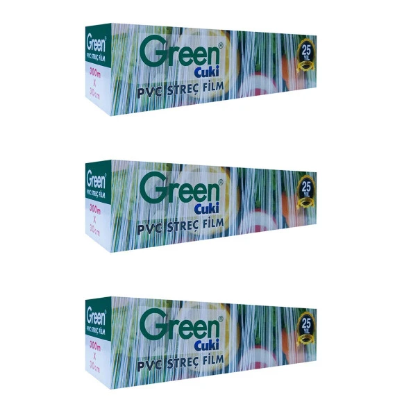 Green PVC Streç Film Folyo - Gıdaya Uygun - 9 Mikron - 30 x 300 Metre - 3 Paket ürün görseli 1