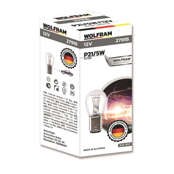 Wolfram P21W/5 Ampul 1016 12V 21/5W - Resim 2