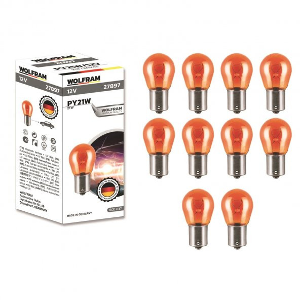 Wolfram PY21W Ampul 93 Yan Tırnak Sarı 12V 21W 10 ADET ürün görseli 1