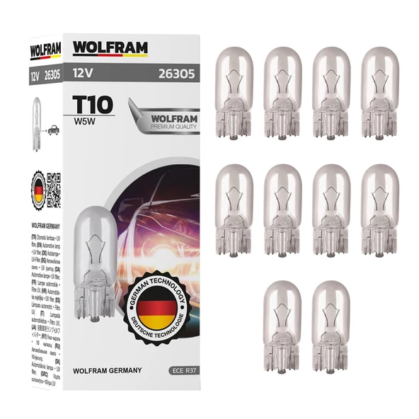 Wolfram T10 Ampul T10 Orta Dipsiz Ampul 12V 5W 10 ADET ürün görseli 1