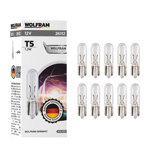 Wolfram T5 Ampul T5 Küçük Dipsiz Ampul 12V 1,2W 10 ADET ürün görseli 1