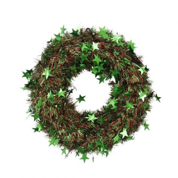 T.Concept Yılbaşı Ön Kapı Süsü Yeni Yıl Noel Dekorasyon Yeşil Yıldızlı Çelenk ürün görseli 1