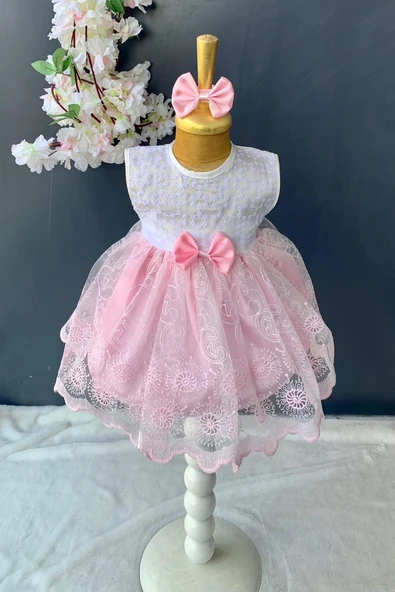 Saç Bantlı Dantelli Bebek Elbise PNPN136 ürün görseli 1