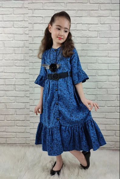 Vintage Basma Kız Çocuk Elbise MNK0299 ürün görseli 1