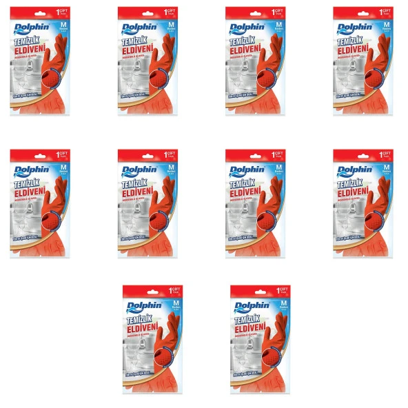Dolphin Lateks Bulaşık Temizlik Eldiveni - Kırmızı - Orta Boy ( Medium ) - 8-8,5 - 10 Paket ürün görseli 1
