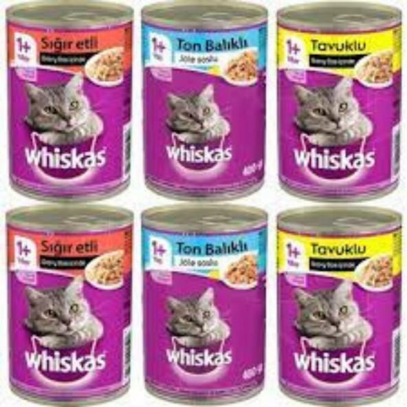Whiskas Konserve 2 Biftek+2 Tavuk+2 Ton Balık 400 gr 6'lı Karma ürün görseli 1