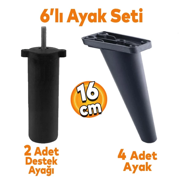Regnum 6'lı Set Mobilya Tv Ünitesi Koltuk Kanepe Destek Ayağı 16 Cm Siyah Ayakları M8 Civatalı ürün görseli 1
