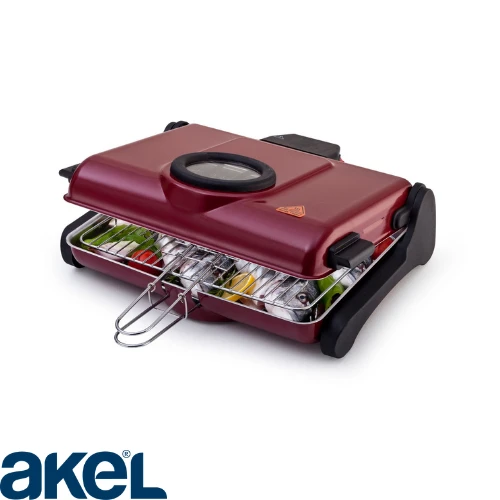 AB661 1200W Kırmızı Elektrikli Izgara,Gözetleme Camlı,  Kokusuz & Dumansız Mangal, Barbekü, Çift Telli Izgara ürün görseli 1