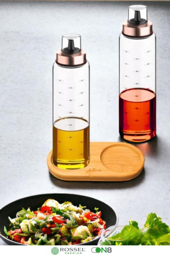 Rossel Premium Bambu Standlı Damlatmaz Borosilikat 2li Cam Yağlık 500ml Bakır ürün görseli 1