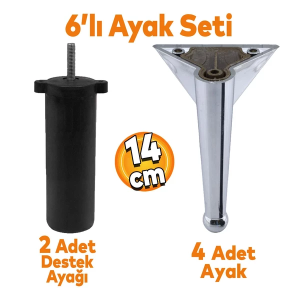 Gonca 6'lı Set Mobilya Tv Ünitesi Çekyat Koltuk Kanepe Destek Ayağı 14 Cm Krom Ayakları M8 Civatalı ürün görseli 1