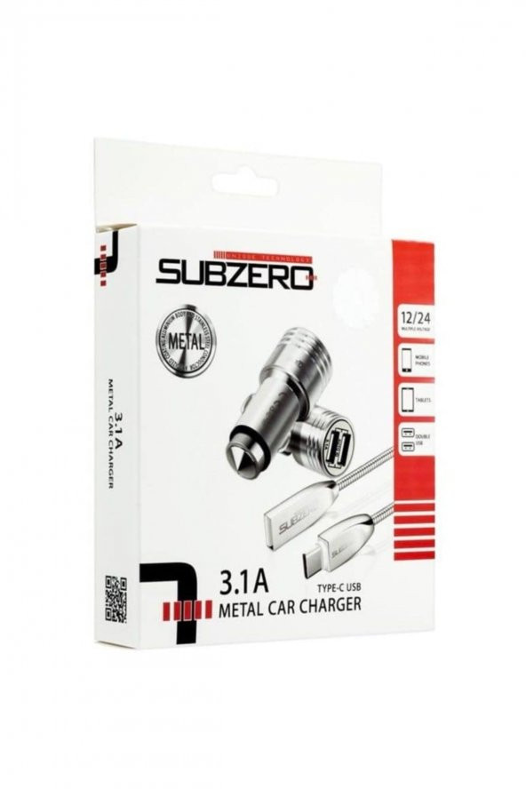 Type-c 3.1a Metal Araç Şarj + Metal Kablo Subzero ürün görseli 1