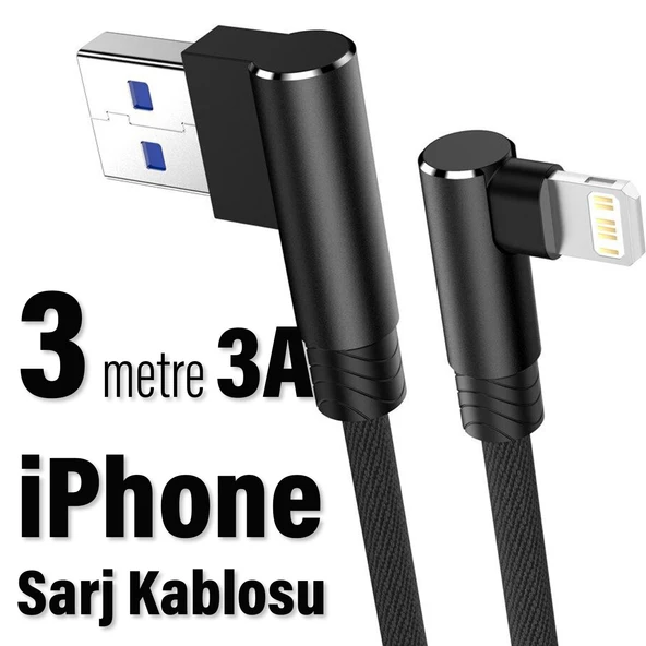 Iphone Xs Max Xr X 11 8 7 6 5 S Se Ipad 3 Metre L Kopmaz Kırılmaz Hızlı Şarj Ve Data Kablosu ürün görseli 1
