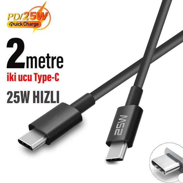 Uzun 2 Metre Type C Şarj Kablosu 200cm USB Type C ürün görseli 1