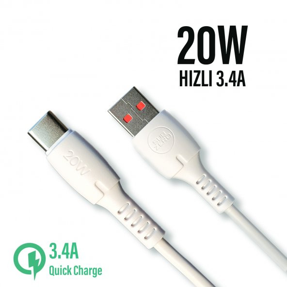 Hızlı Type C Şarj Kablosu 20W Hızlı 3.4A 1 Metre ürün görseli 1