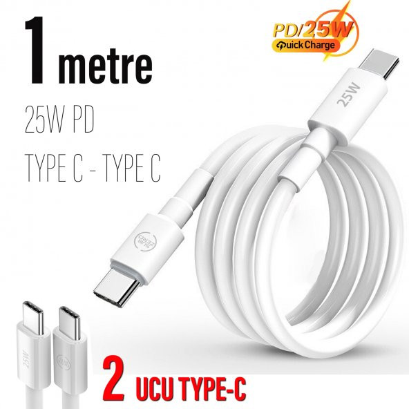 25W Hızlı Type-C Şarj Kablosu Çift Taraflı Type-C to Type-C 25W PD Şarj Kablo 1Metre ürün görseli 1