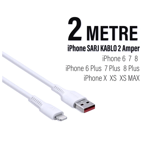 2 Metre iPhone  Şarj Data Kablosu  2 Mt Uzunlukta 2.0A - Resim 2