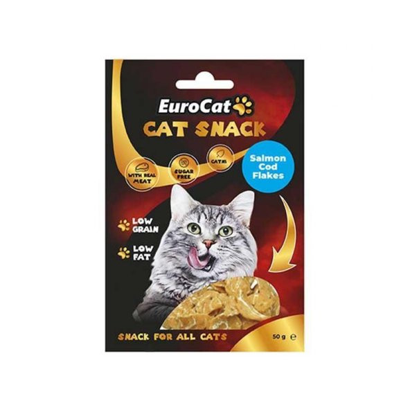 EuroCat Tahılsız Şekersiz Kurutulmuş Et Cat Somon Cod Flakes Kedi Ödülü 50 Gr ürün görseli 1