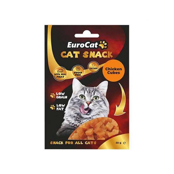 EuroCat Tahılsız Şekersiz Kurutulmuş Et Cat Chicken Cubes Flakes Kedi Ödülü 50 Gr ürün görseli 1