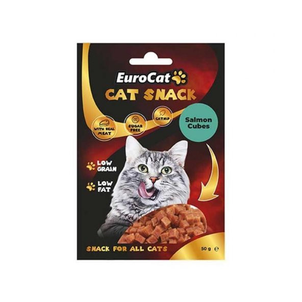 EuroCat Tahılsız Şekersiz Kurutulmuş Et Cat Somon Cubes Flakes Kedi Ödülü 50 Gr ürün görseli 1