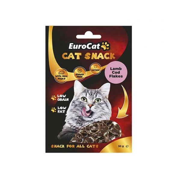 EuroCat Tahılsız Şekersiz Kurutulmuş Et Cat Lamb Cod Flakes Kedi Ödülü 50 Gr ürün görseli 1