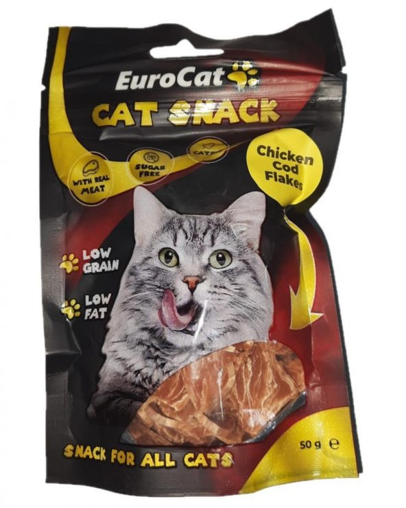 EuroCat Tahılsız Şekersiz Kurutulmuş Et Cat Chicken Cod Flakes Kedi Ödülü 50 Gr ürün görseli 1