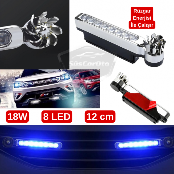 Araç Oto Rüzgar Enerjili Kablosuz 8 Ledli Gündüz Farı Araba Fırfırlı Elektriksiz Gündüz Ledi DRL Led Lamba Su Geçirmez Mavi ürün görseli 1
