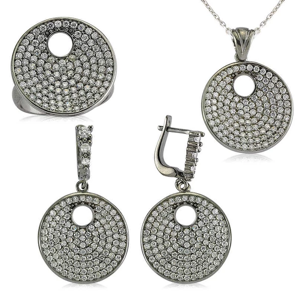 Gümüş Zirkon Taşlı Yuvarlak Bayan Set SL2301 ürün görseli 1
