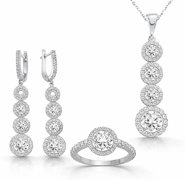 Gümüş Sıralı Dört Taş Bayan Set SL2314 - Resim 8