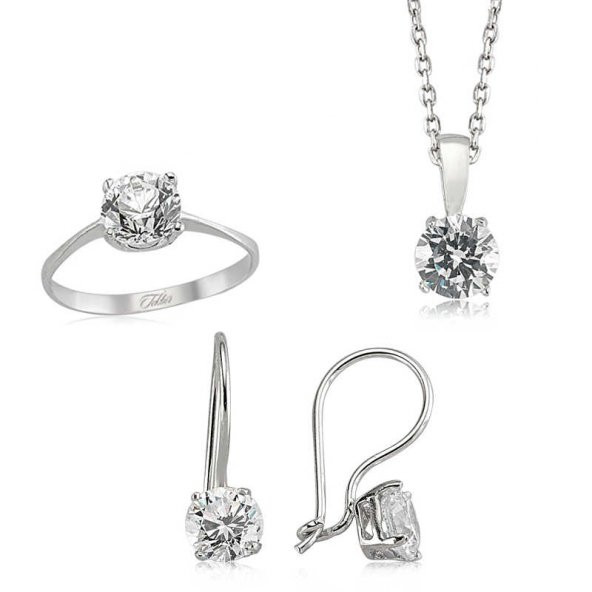 Gümüş Tek Taş Bayan Set  SL2287 ürün görseli 1