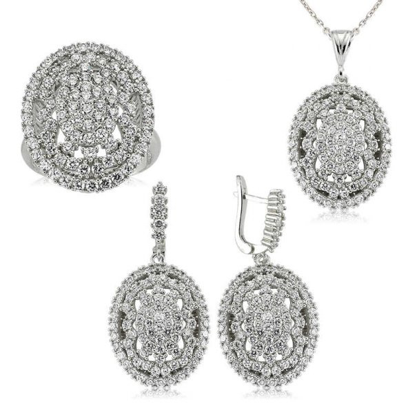 Gümüş Beyaz Taşlı Bayan Set  SL2302 ürün görseli 1