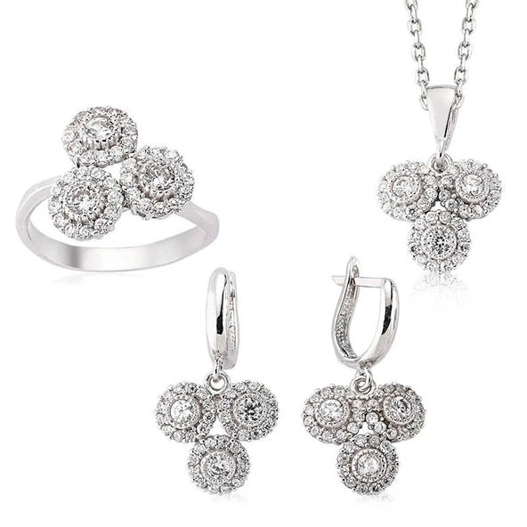 Gümüş Zirkon Taşlı Bayan Set  SL2280 - Resim 3