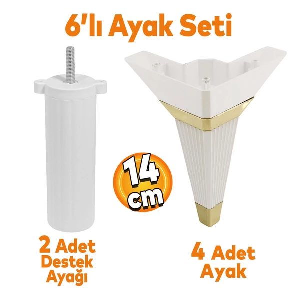 Alcazar Köşe 6'lı Set Mobilya TV Ünitesi Çekyat Koltuk Kanepe Destek Ayağı 14 cm Beyaz M8 Civatalı ürün görseli 1