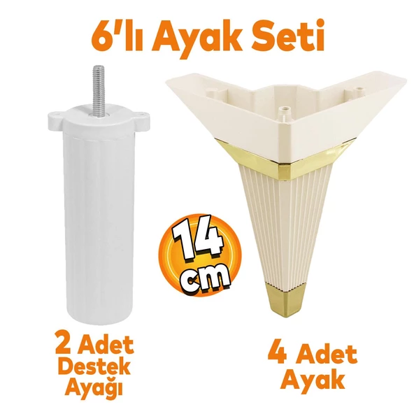 Alcazar Köşe 6'lı Set Mobilya TV Ünitesi Çekyat Koltuk Kanepe Destek Ayağı 14 cm Krem M8 Civatalı ürün görseli 1
