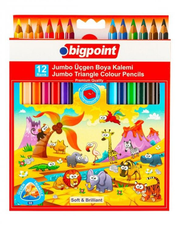 Bigpoint Jumbo Üçgen Kuru Boya Kalemi 12 Renk ürün görseli 1