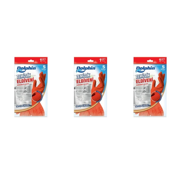 Dolphin Lateks Bulaşık Temizlik Eldiveni - Kırmızı - Small Boy ( Küçük ) - 7-7,5 - 3 Paket ürün görseli 1