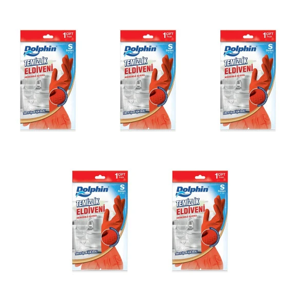 Dolphin Lateks Bulaşık Temizlik Eldiveni - Kırmızı - Small Boy ( Küçük ) - 7-7,5 - 5 Paket ürün görseli 1