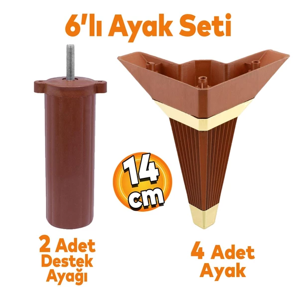 Alcazar Köşe 6'lı Set Mobilya TV Ünitesi Çekyat Koltuk Kanepe Destek Ayağı 14 cm Ceviz M8 Civatalı ürün görseli 1