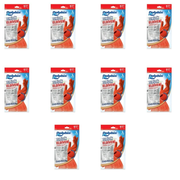 Dolphin Lateks Bulaşık Temizlik Eldiveni - Kırmızı - Large ( Büyük ) - 9-9,5 - 10 Paket ürün görseli 1