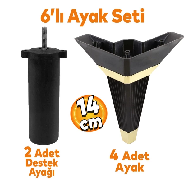 Alcazar Köşe 6'lı Set Mobilya TV Ünitesi Çekyat Koltuk Kanepe Destek Ayağı 14 cm Siyah M8 Civatalı ürün görseli 1