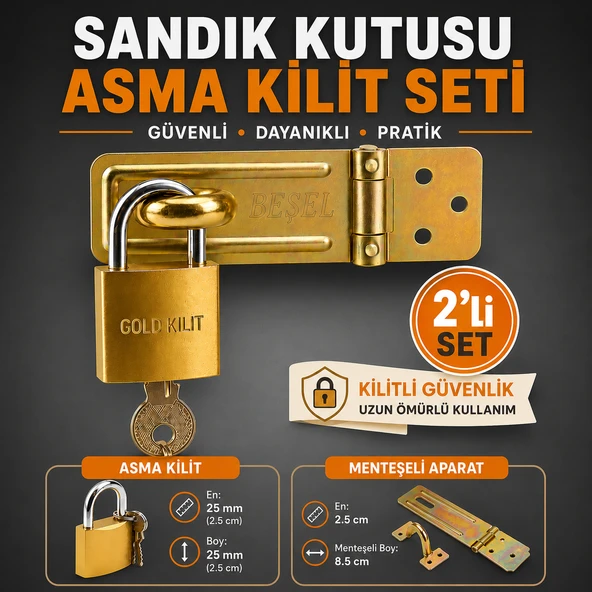 Sandık Kutu Askısı 25 Lik Menteşeli Kilit Aparatı Tosba Kilit 25 mm Asma Kilit 2'li Set ürün görseli 1