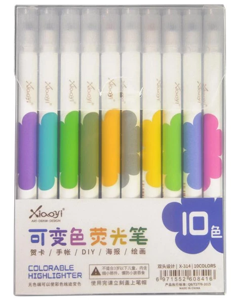 Çift Uçlu Karıştırılabilir Fosforlu Kalem 10 Renk X-314 ürün görseli 1