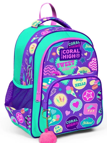 Coral High Yeşil Mor Üç Bölmeli İlkokul Okul Sırt Çantası - Kız Çocuk ürün görseli 1
