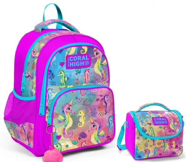 Coral High Pembe Denizatı Kız Çocuk İlkokul Çantası ve Beslenme Çantası Seti ürün görseli 1